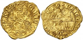 Enrique IV (1454-1474). Toledo. Medio Enrique "de la silla". (AB. 664) (M.R. 20.25 var). 2,31 g. Orla cuatrilobular en anverso y circular en reverso. ...