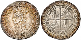 Enrique IV (1454-1474). Sevilla. Real de busto. (AB. 685). 3,33 g. Orlas octolobulares. Preciosa pátina. EBC-/EBC.