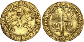 Alfonso de Ávila (1465-1468). Ávila. Dobla. (AB. 836) (M.R. 24.1 var). 4,56 g. Orlas circulares. La visera del yelmo levantada y el rey no lleva coron...