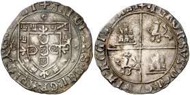 Alfonso V de Portugal, Pretendiente (1465-1468). Sin marca de ceca. Real. (AB. 864) (Gomes 34.04) 3,37 g. Letra U gótica en anverso y latina en revers...
