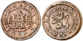 1618. Felipe III. Segovia. 4 maravedís. (Cal. 823) (J.S. D-253) 3,50 g. Bella. Brillo original. Escasa así. EBC.