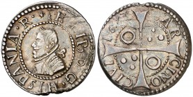 1653. Felipe IV. Barcelona. 1 croat. (Cal. 982) (Badia 1101) (Cru.C.G. 4414). 2,87 g. Preciosa pátina. Escasa así. MBC+.