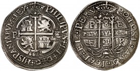 1661. Felipe IV. Potosí. E. 8 reales (Cal. 424) (Lázaro 165, mismo ejemplar). 25,26 g. Redonda. Tipo de presentación real. Triple fecha. Bellísima. Ex...
