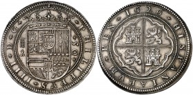 1626. Felipe IV. Segovia. . Cincuentín. (Cal. 239, mismo ejemplar). 168,81 g. Levísimos golpecitos, pero extraordinario ejemplar. Brillo original. Ex ...