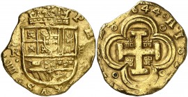 1644. Felipe IV. Sevilla. R. 8 escudos. (Cal. 64) (Cal. Onza 74) (Tauler 74a). 26,84 g. Todos los datos perfectos, incluyendo el nombre y el ordinal d...