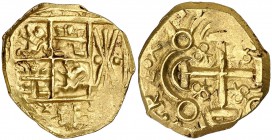 1713. Carlos II. Santa Fe de Nuevo Reino. (A). 2 escudos. (Cal. 16, de Carlos III, Pretendiente) (Restrepo M66-40) (Tauler 154). 6,74 g. Leones y cast...