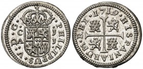 1719. Felipe V. Cuenca. JJ. 1/2 real. (Cal. 1733). (Cal. 1733). 1,50 g. Bella. Brillo original. Escasa así. S/C.
