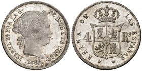 1862. Isabel II. Madrid. 4 reales. (Cal. 308). 5,13 g. Bella. Brillo original. Escasa así. S/C-.