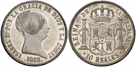 1853. Isabel II. Barcelona. 10 reales. (Cal. 208). 13,07 g. Muy bella. Brillo original. Rara así. S/C.