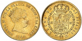 1844. Isabel II. Madrid. CL. 80 reales. (Cal. 77). 6,74 g. Bella. Precioso color. Brillo original. Escasa así. EBC/EBC+.