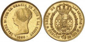 1850. Isabel II. Madrid. CL. Doblón de 100 reales. (Cal. 3). 8,19 g. Atractiva. Muy escasa. EBC-/EBC.