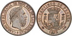 1875. Carlos VII, Pretendiente. Oñate. 10 céntimos. (Cal. 8). 10,04 g. Bella. Brillo original. Rara así. S/C-.