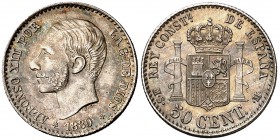 1880*80. Alfonso XII. MSM. 50 céntimos. (Cal. 63). 2,49 g. Bella. S/C-.
