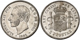 1882*1882. Alfonso XII. MSM. 2 pesetas. (Cal. 51). 9,89 g. Bella. Escasa así. S/C-.