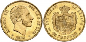 1883*1883. Alfonso XII. MSM. 25 pesetas. (Cal. 18). 8,05 g. Bella. Brillo original. Rara y más así. EBC+.