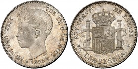 1896*96. Alfonso XIII. PGV. 1 peseta. (Cal. 41). 5,06 g. Bella. Brillo original. S/C-.