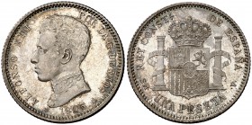 1905*1905. Alfonso XIII. SMV. 1 peseta. (Cal. 51). 4,96 g. Muy bella. Brillo original. Rara y más así. S/C-.