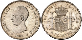 1888*1888. Alfonso XIII. MPM. 5 pesetas. (Cal. 12). 25 g. Bella. Brillo original. Rara así. S/C-.