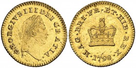 1798. Inglaterra. Jorge III. 1/3 guinea. (Fr. 365) (Kr. 620). 2,81 g. AU. Leves marquitas. Bella. Rara así. EBC+.