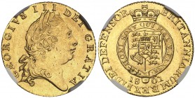 1801. Inglaterra. Jorge III. 1/2 guinea. (Fr. 363) (Kr. 649). AU. En cápsula de la NGC como MS64. Bella. Brillo original. Ex Stack's Bowers & Ponterio...