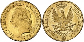 1788. Italia. Cerdeña. Víctor Amadeo III. 1 doppia. (Fr. 1120) (Kr. 86). 9,10 g. AU. Bella. Escasa. EBC.