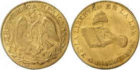 1842. México. Guanajuato. PM. 8 escudos. (Fr. 72) (Cal.Onza 1946) (Kr. 383.7). 27,02 g. AU. Parte de brillo original. Ex Colección Caballero de las Yn...