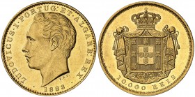 1888. Portugal. Luis I. 10000 reis. (Fr. 152) (Kr. 520). 17,70 g. AU. Bellísima. Rara y más así. S/C-.