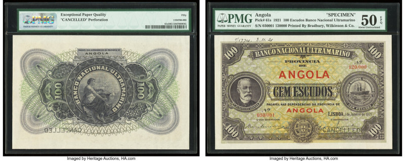 Angola Banco Nacional Ultramarino 100 Escudos 1.1.1921 Pick 61s Specimen. PMG Ab...