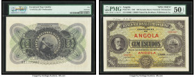 Angola Banco Nacional Ultramarino 100 Escudos 1.1.1921 Pick 61s Specimen. PMG About Uncirculated 50 EPQ. A cancelled perforation and printer's annotat...