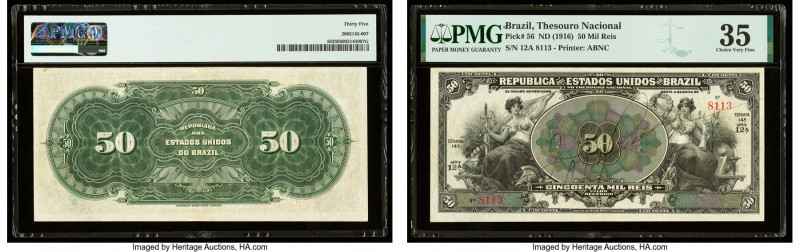 Brazil Thesouro Nacional 50 Mil Reis ND (1916) Pick 56. PMG Choice Very Fine 35....