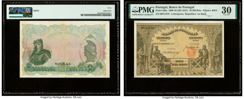 Portugal Banco de Portugal 10 Mil Reis 30.9.1910 (ND 1917) Pick 108a. PMG Very F...