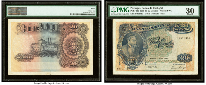 Portugal Banco de Portugal 20 Escudos 7.7.1920 Pick 118. PMG Very Fine 30. 

HID...