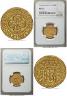 Pedro II gold 2000 Reis 1699-(R) MS63 NGC, Rio de Janeiro mint, KM97, LMB-29. "PORTVG" variety. The opening year of the Rio de Janeiro mint, represent...