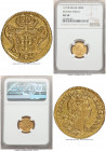 João V gold 800 Reis 1727-B AU58 NGC, Bahia mint, KM123, LMB-88. Second shield type. An elusive type, of which we were only able to locate a handful s...