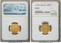 Jose I gold "Reduced Size" 2000 Reis 1773-(L) XF45 NGC, Lisbon mint, KM198, LMB-330. Reduced flan variety. A moderately circulated specimen, showing p...