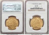 Jose I gold 6400 Reis 1774-R AU58 NGC, Rio de Janeiro mint, KM172.2, LMB-442. Crisply struck, showing blooming peripheries and an interesting die-clas...