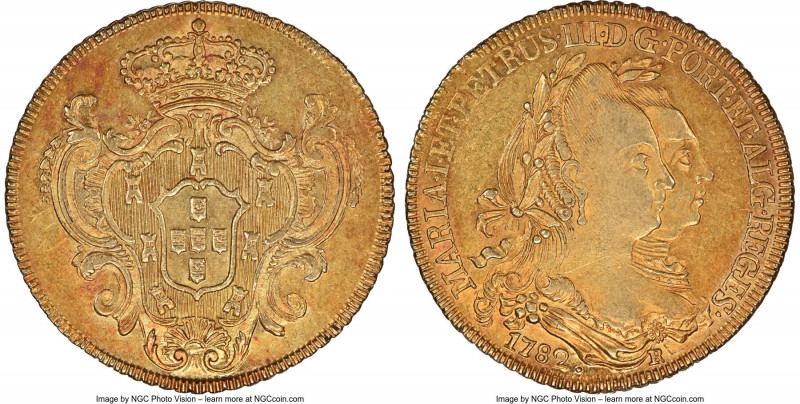 Maria I & Pedro III gold 6400 Reis 1782-R MS61 NGC, Rio de Janeiro mint, KM199.2...