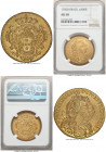Maria I and Pedro III gold 6400 Reis 1783-B AU58 NGC, Bahia mint, KM199.1, LMB-488. A classic crude Bahia issue, exhibiting crisp motifs and a light t...