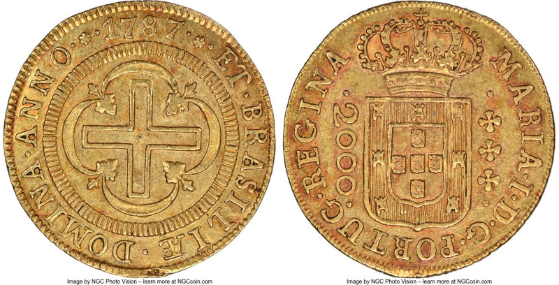 Maria I gold 2000 Reis 1787-(L) MS61 NGC, Lisbon mint, KM224, LMB-493. Mintage: ...