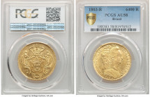 Maria I gold 6400 Reis 1803-R AU58 PCGS, Rio de Janeiro mint, KM226.1, LMB-541. Conservatively graded, displaying radiant lustrous peripheries with cr...
