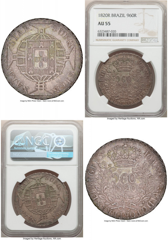 João VI 960 Reis 1820-R AU55 NGC, Rio de Janeiro mint, KM326.1, LMB-478. Overstr...