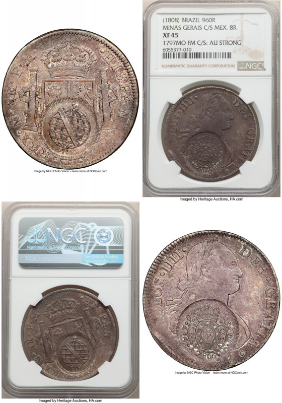 Minas Gerais. João Prince Regent Counterstamped 960 Reis ND (1808) XF45 NGC, KM2...