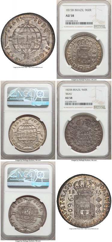 João Pair of Certified 960 Reis AU58 NGC, 1) 960 Reis 1815-B - AU58, KM307.1, LM...