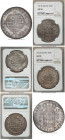João Prince Regent Pair of Certified 960 Reis 1813-B AU58 NGC, Bahia mint, KM307.1, LMB-398. Overstruck on an uncertain, and Mexican, 8 Reales. Showin...
