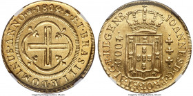 João Prince Regent gold 4000 Reis 1812/1-(R) MS61 NGC, Rio de Janeiro mint, KM235.2, cf. LMB-572 (overdate unlisted). "PROT.ET.ALG." variety. Exhibiti...