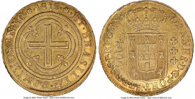 João Prince Regent gold 4000 Reis 1812-(R) AU58 NGC, Rio de Janeiro mint, KM235.2, LMB-572. A borderline Mint State offering, presenting crisp motifs ...