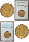 João Prince Regent gold 4000 Reis 1815/4-(R) MS62 NGC, Rio de Janeiro mint, KM235.2, LMB-575. Boldly rendered, showing a clear overdate and toned peri...