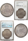 Pedro I 960 Reis 1825-B AU55 NGC, Bahia mint, KM368.2, LMB-510. Overstruck on a colonial 8 Reales. A scarce type, offered here with well-defined motif...