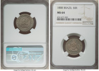 Pedro II 50 Reis 1888 MS64 NGC, Rio de Janeiro mint, KM482, LMB-27. Mintage: 153,000. The key date of the series, bearing near-gem surfaces with lumin...