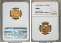 Pedro II gold 5000 Reis 1856 MS62 NGC, Rio de Janeiro mint, KM470, LMB-639. Blooming mint luster across the crisp motifs. 

HID09801242017

© 2022 Her...